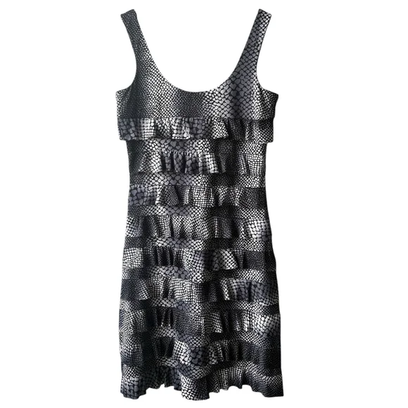 Tango Mango Monochrome Animal Print Scoop Neck Tank Dress Tiered Ruffled SMALL - Picture 2 of 11